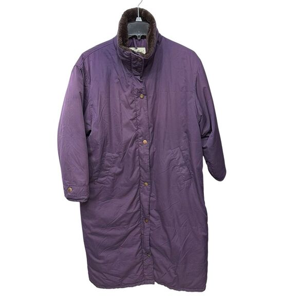 VTG Eddie Bauer Goose Down Fur Collar‎ Women's Trench Coat Parka Size XL Purple - Picture 1 of 14